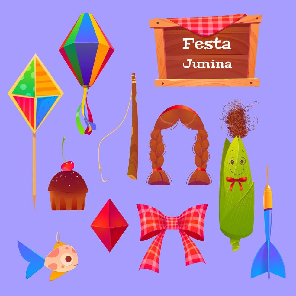 Festa Junina set with corn and paper lantern vector