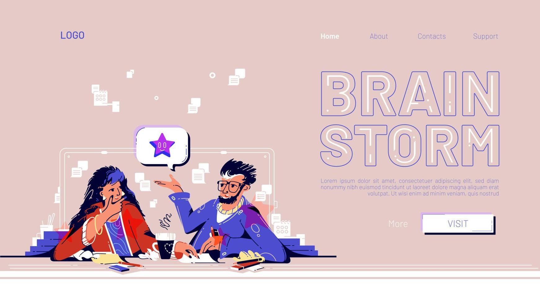 Brainstorm web banner business people think idea vector