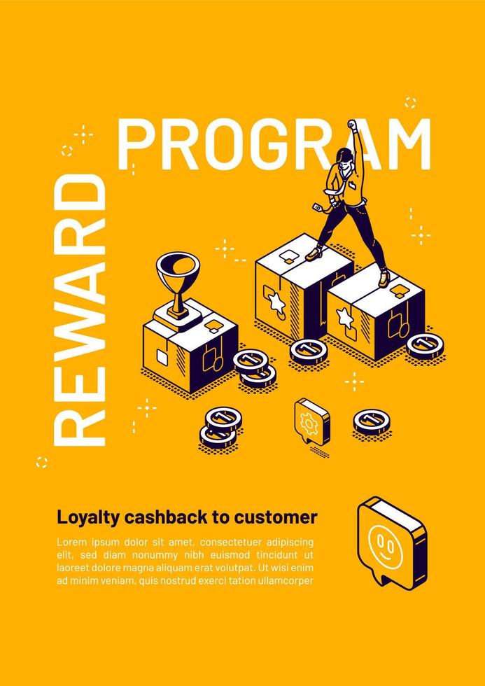 Reward program isometric poster, loyalty cashback vector