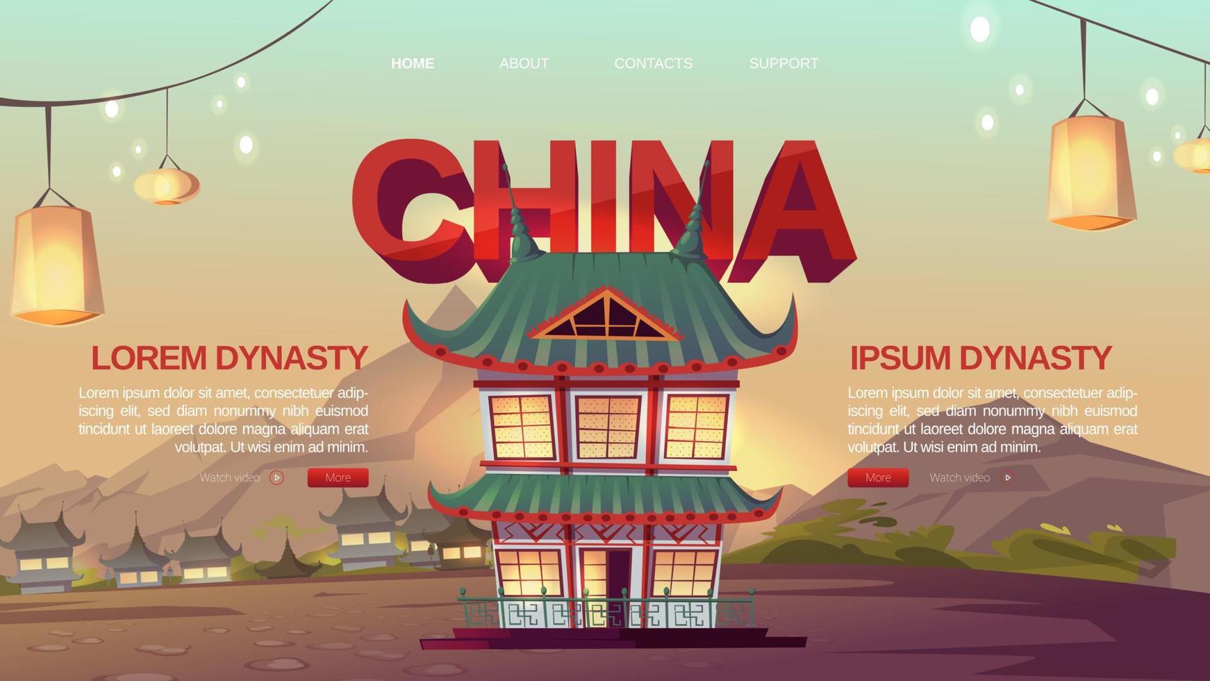 China landing page with traditional asian houses vector