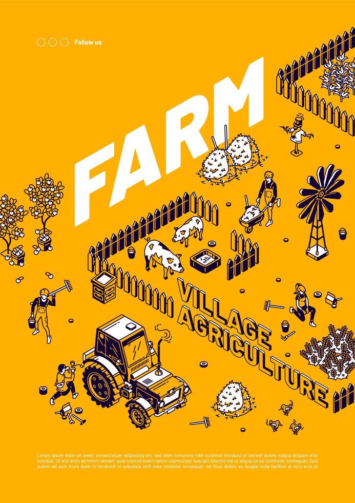 Vector poster of farm, village agriculture