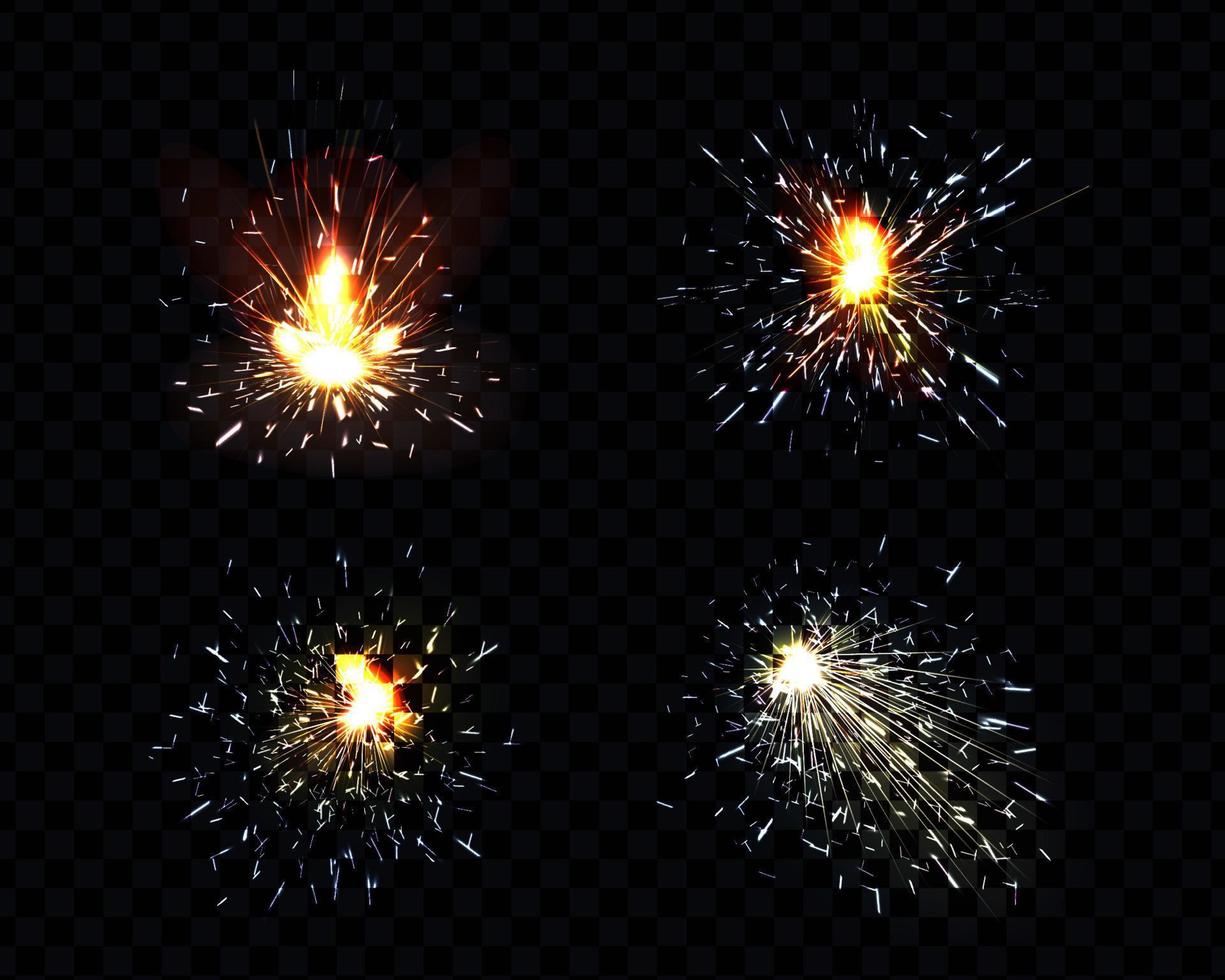 Sparks fire set, sparkler, petard weld or firework vector