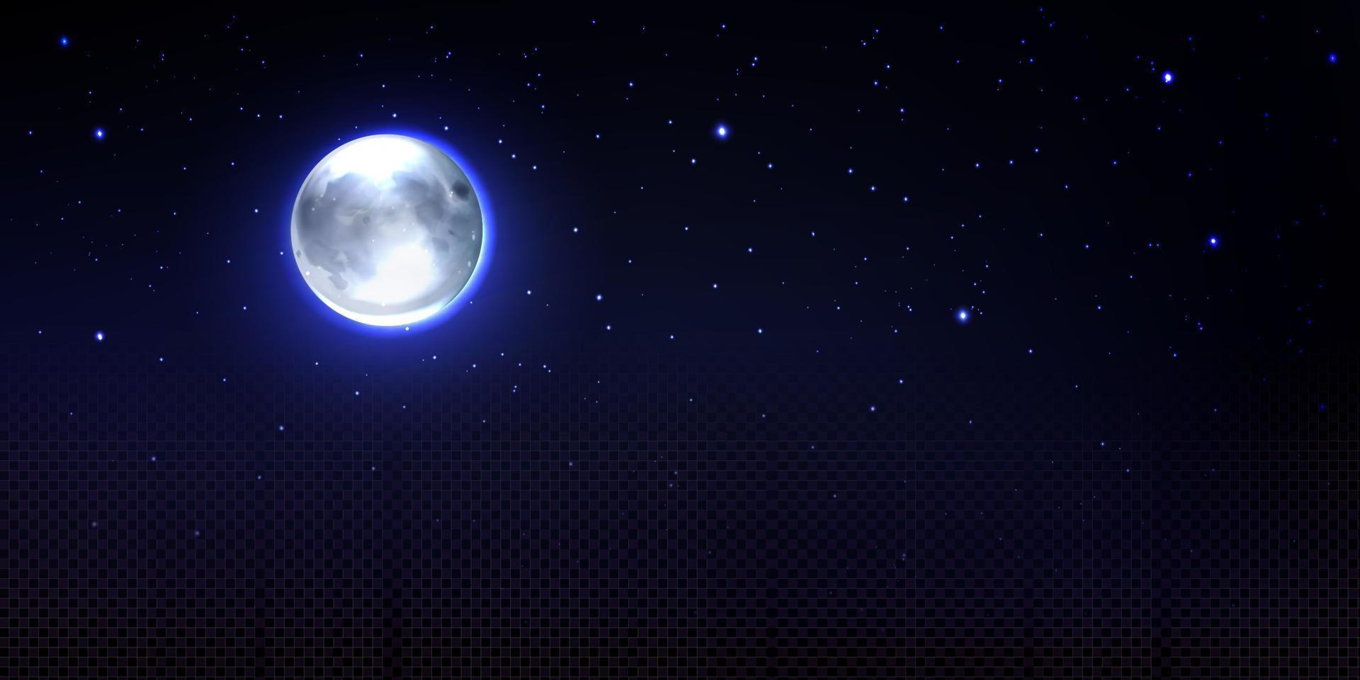 Realistic moon in space with stars, transparency vector