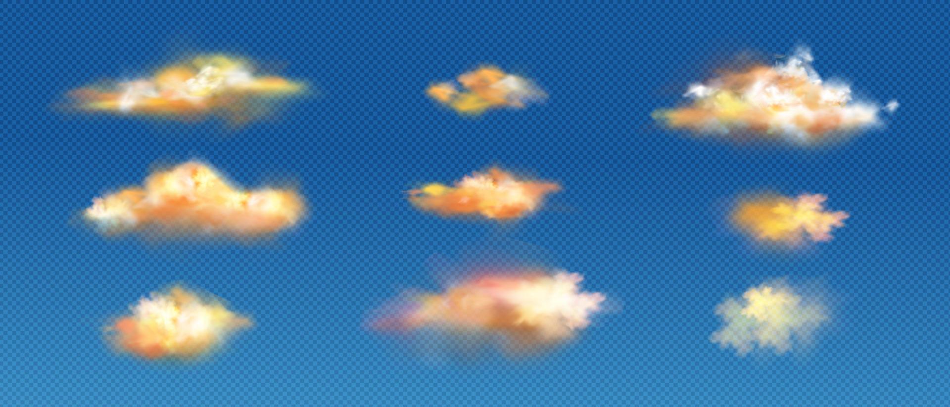 Realistic clouds of yellow or orange colors set vector