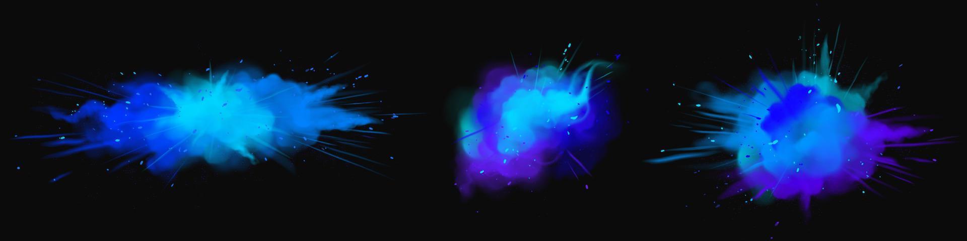 Explosions of blue powder, paint dust vector