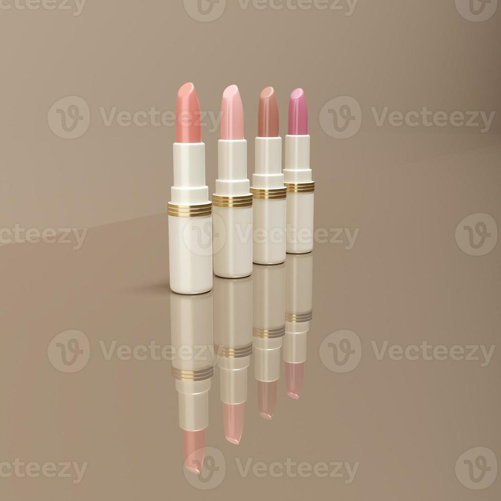 3D rendering closeup lipstick set on glossy floor photo