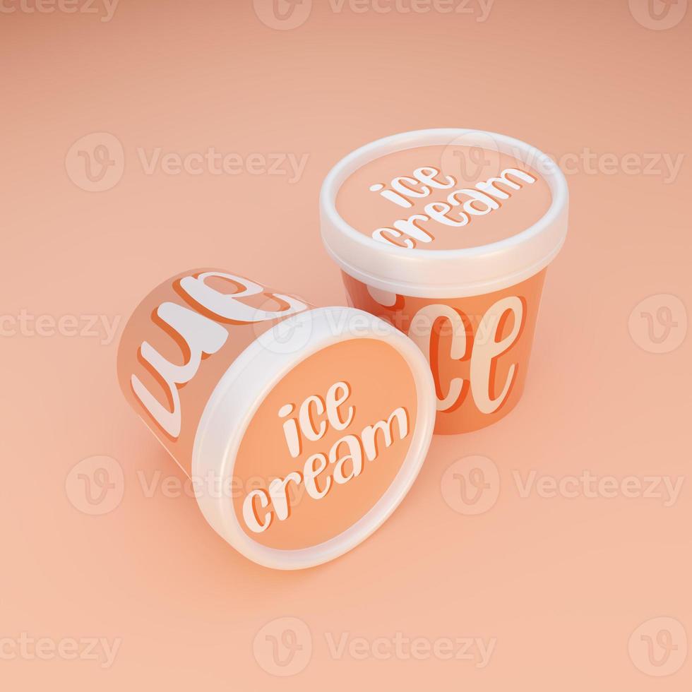 Taza de helado de naranja de renderizado 3d con tapa foto