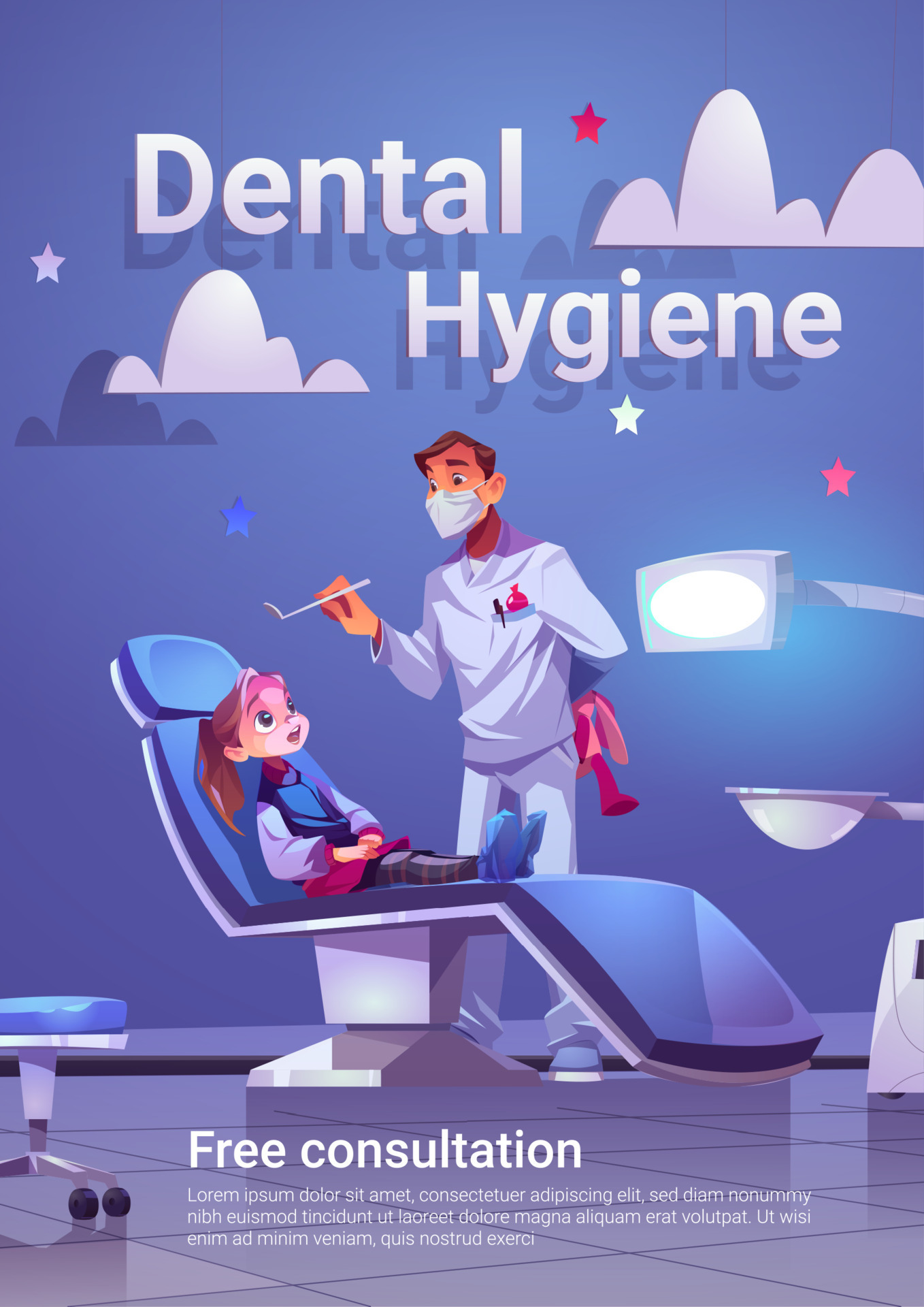 Dental hygiene cartoon poster child and doctor 14947348 Vector Art at