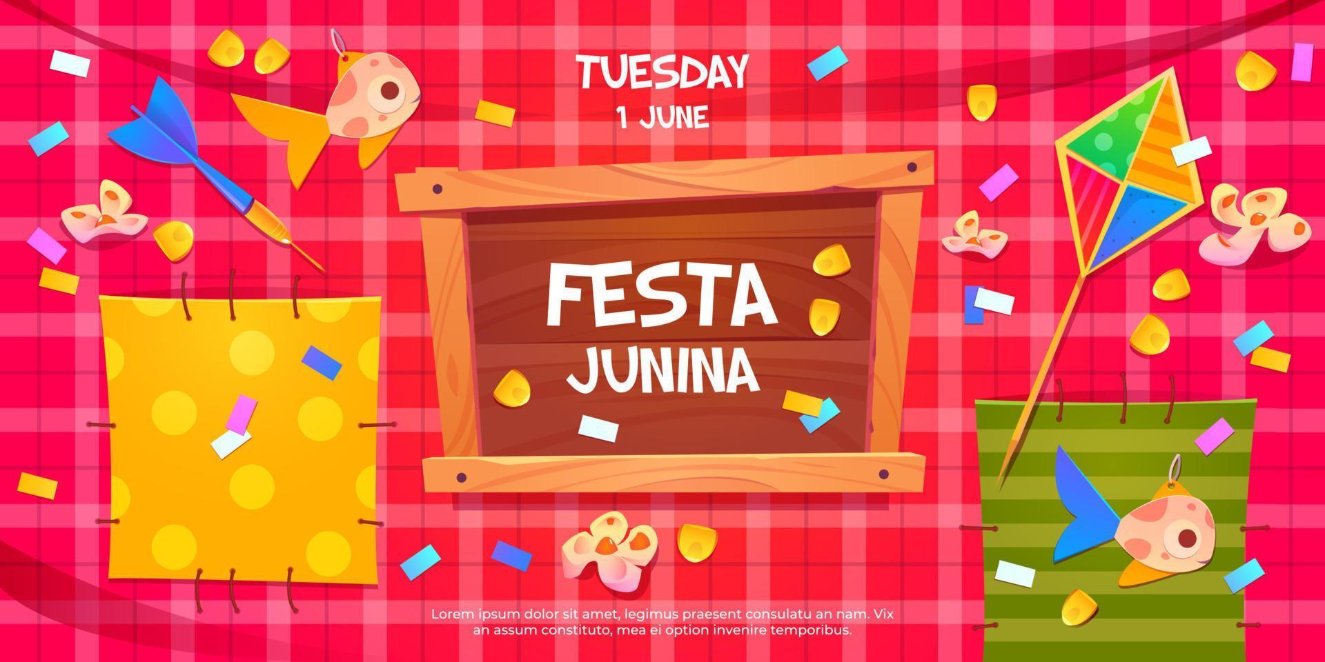 Festa Junina cartoon flyer, invitation on party vector