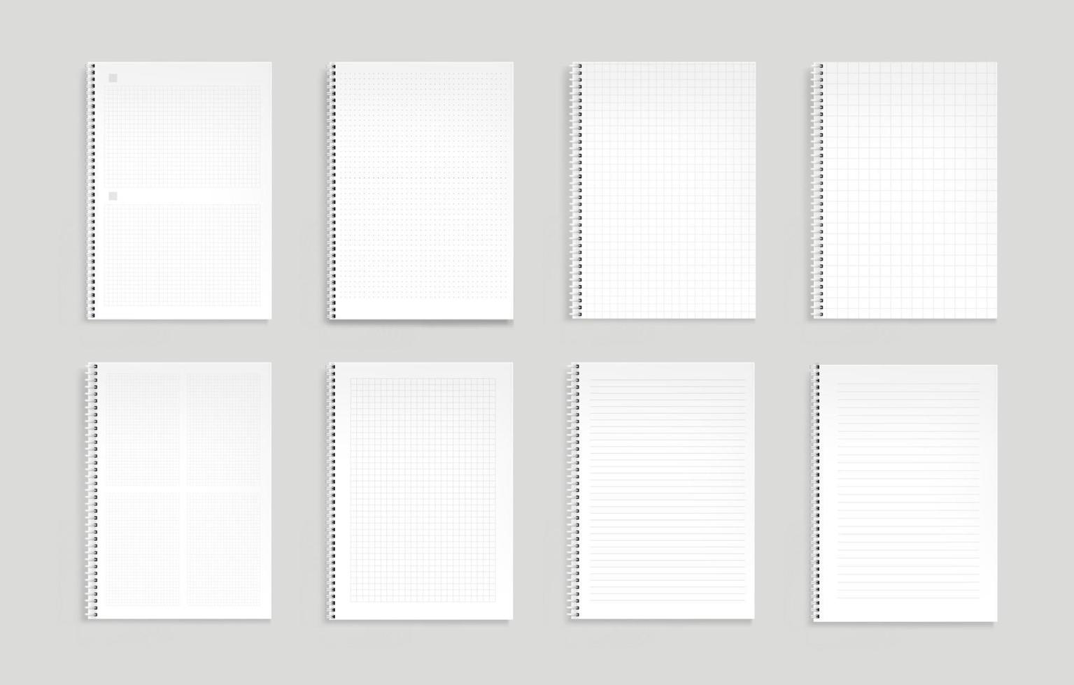 Notebooks with lines, dots and square grid vector