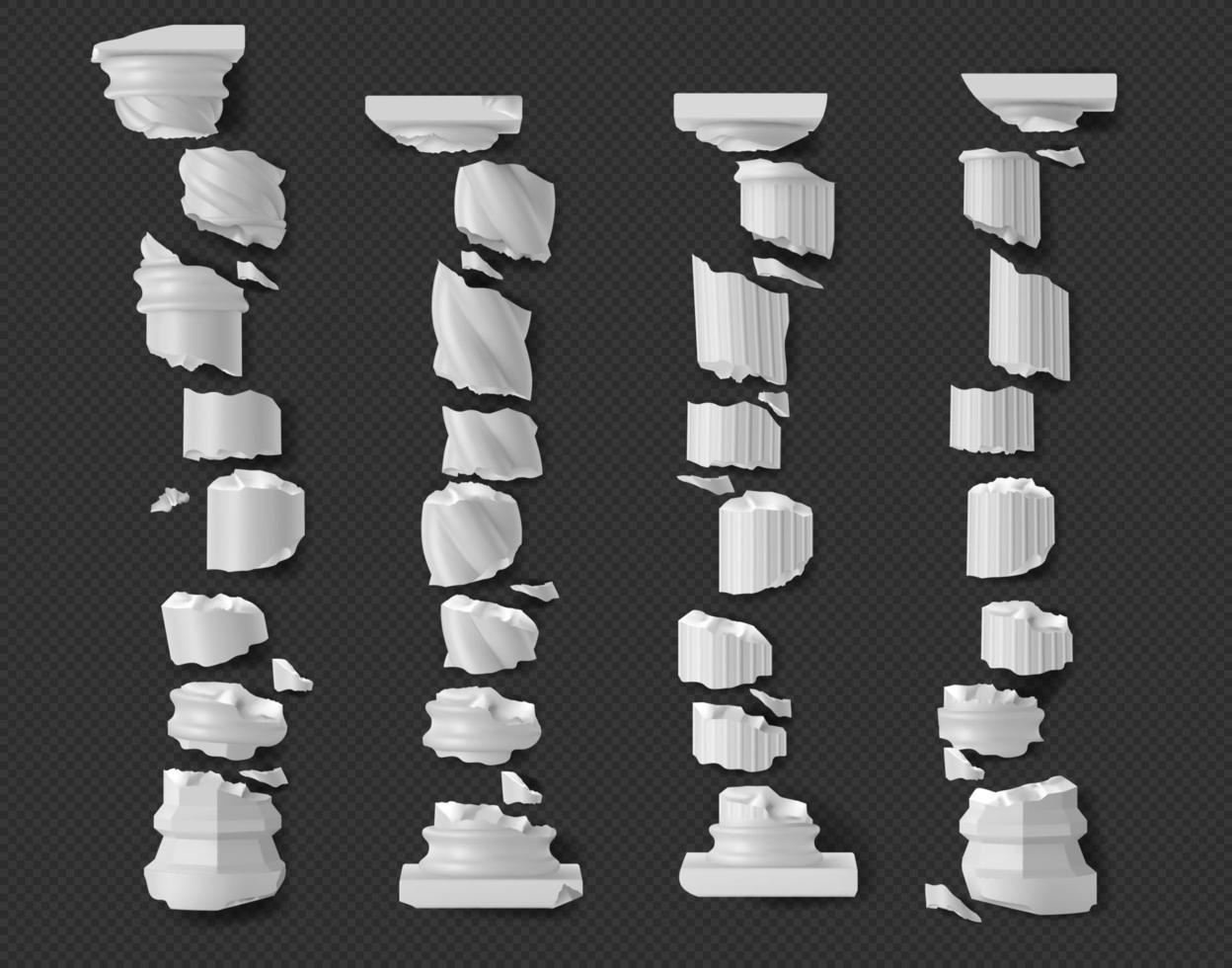 Broken antique pillars white ruined columns pieces vector