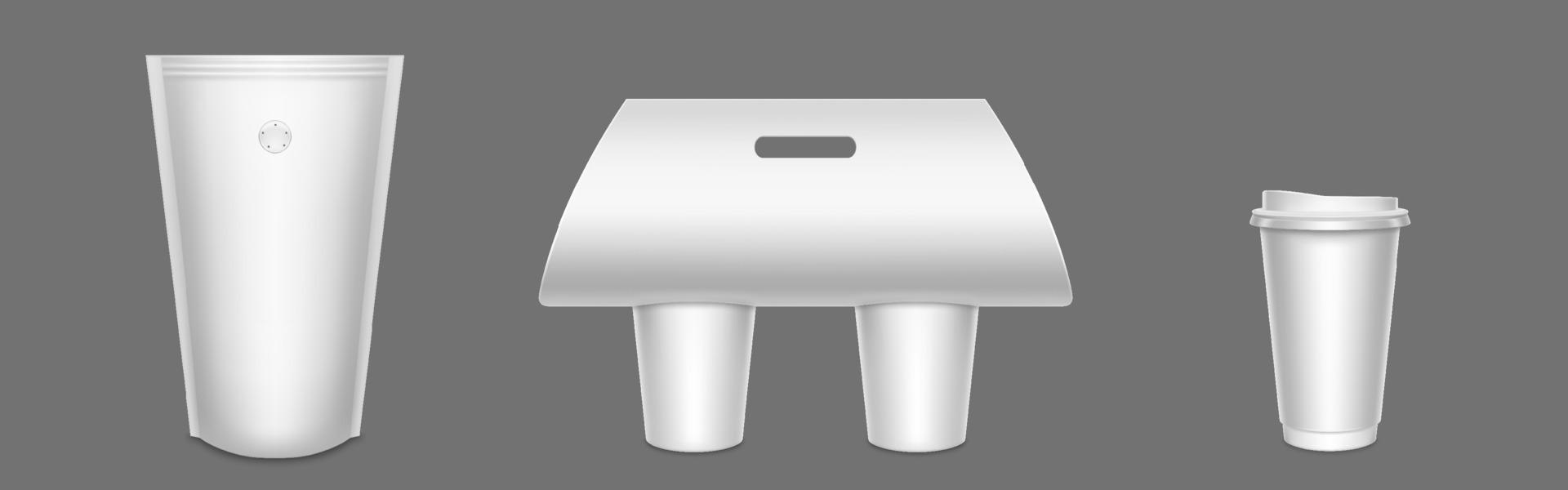 Package for coffee, paper cups in carton holder vector