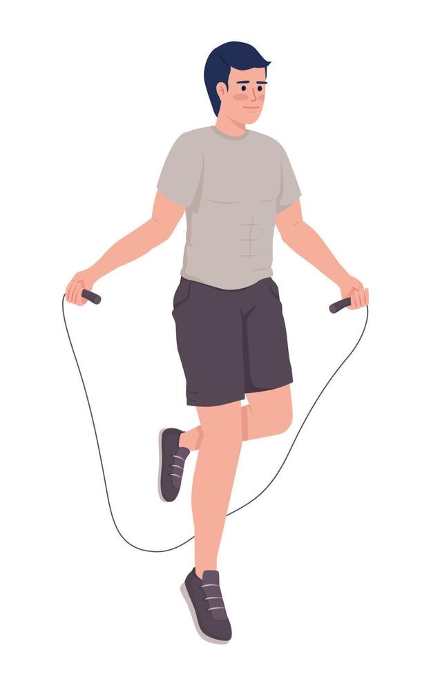 Sportsman with jumping rope semi flat color vector character. Editable figure. Full body person on white. Workout simple cartoon style illustration for web graphic design and animation