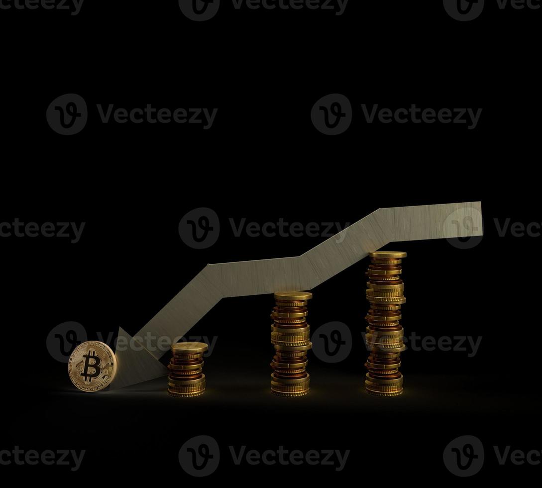 Coin money golden arrow down bitcoin btc symbol business economy graph chart stock recession stack inflation fail currency crisis  depression dollar cash bankrupt decrease debt exchange photo
