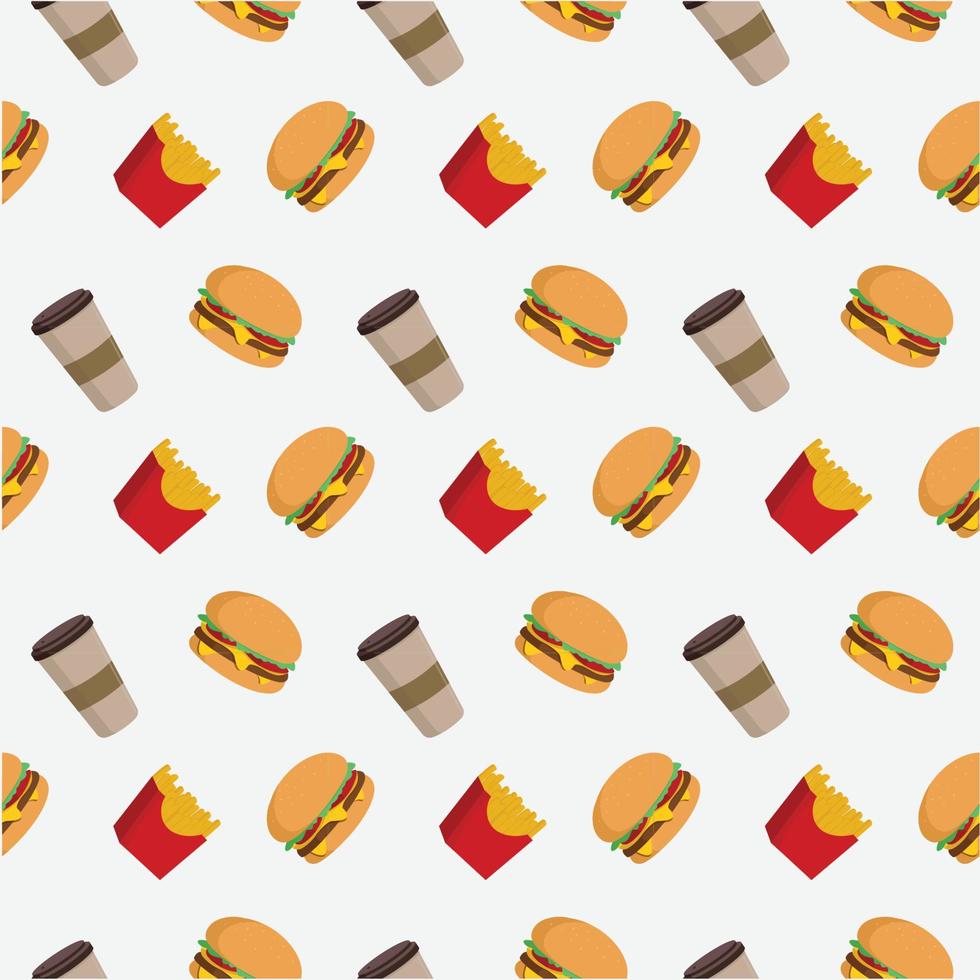 hamburguesa comida papas fritas fondo comida rápida patrón sin costuras vector ilustración