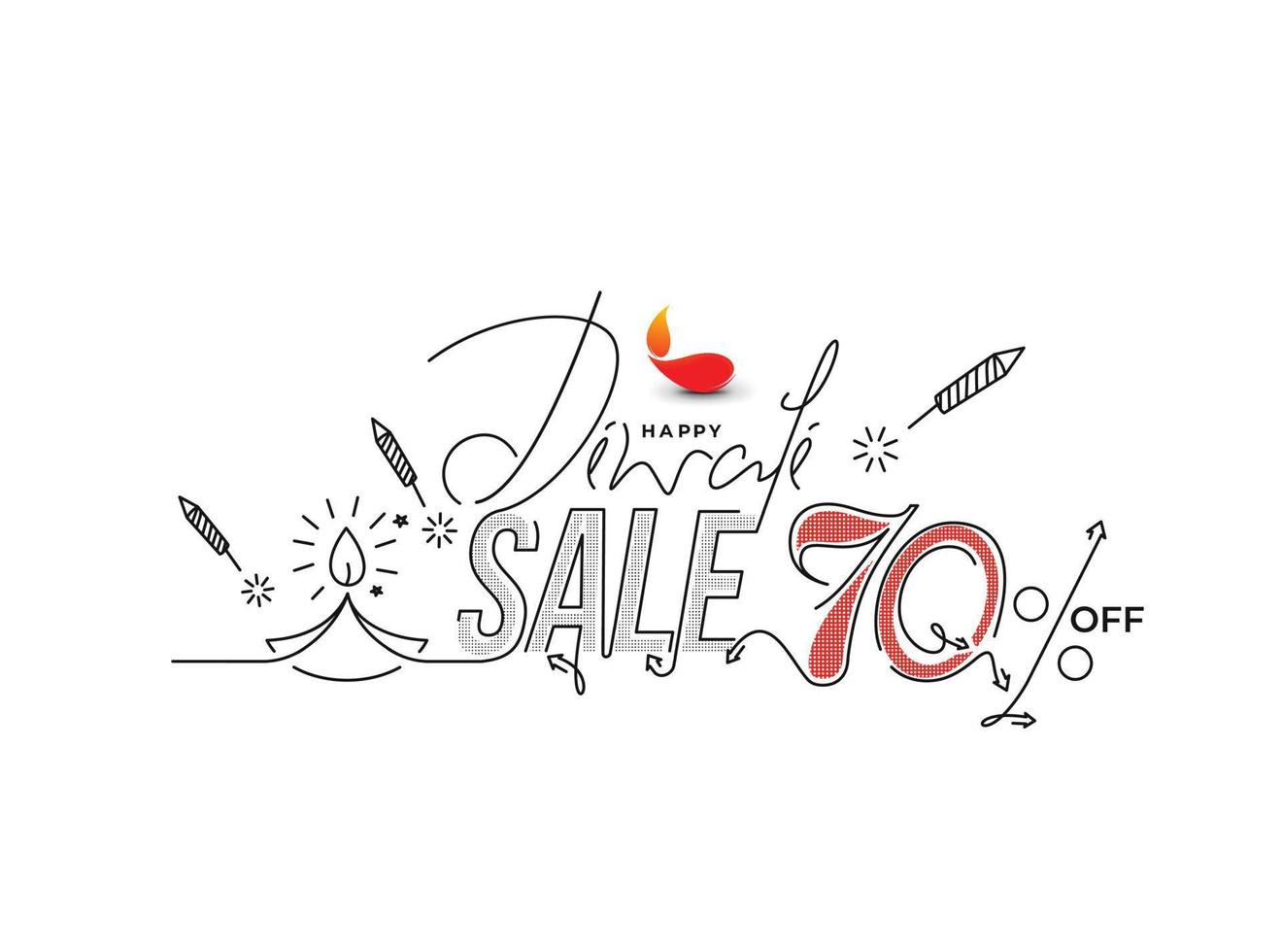 Happy Diwali with Sale off text design. Abstract vector illustration.