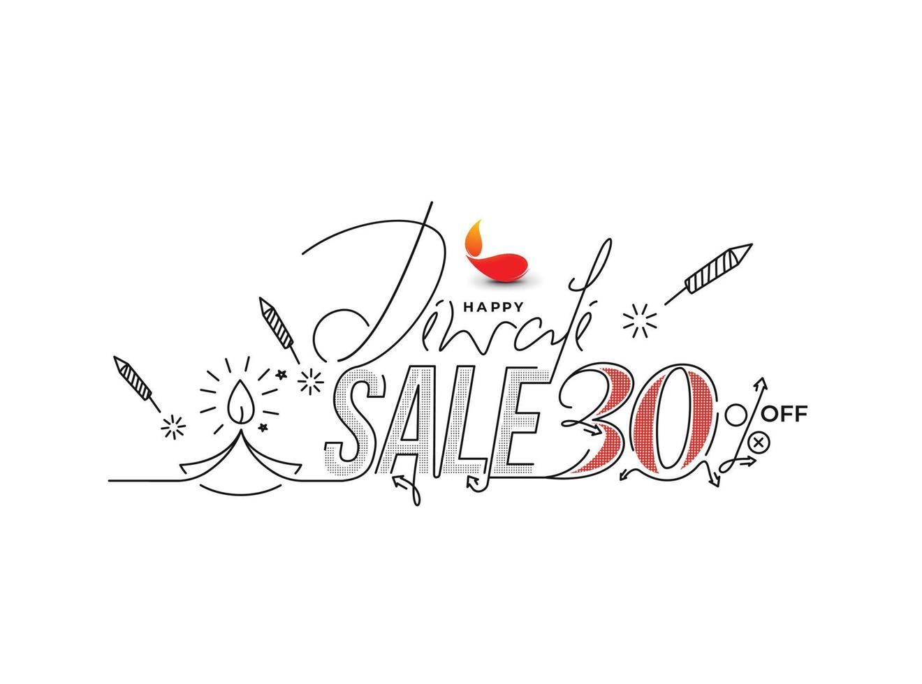 Happy Diwali with sale off text design. Abstract vector illustration.