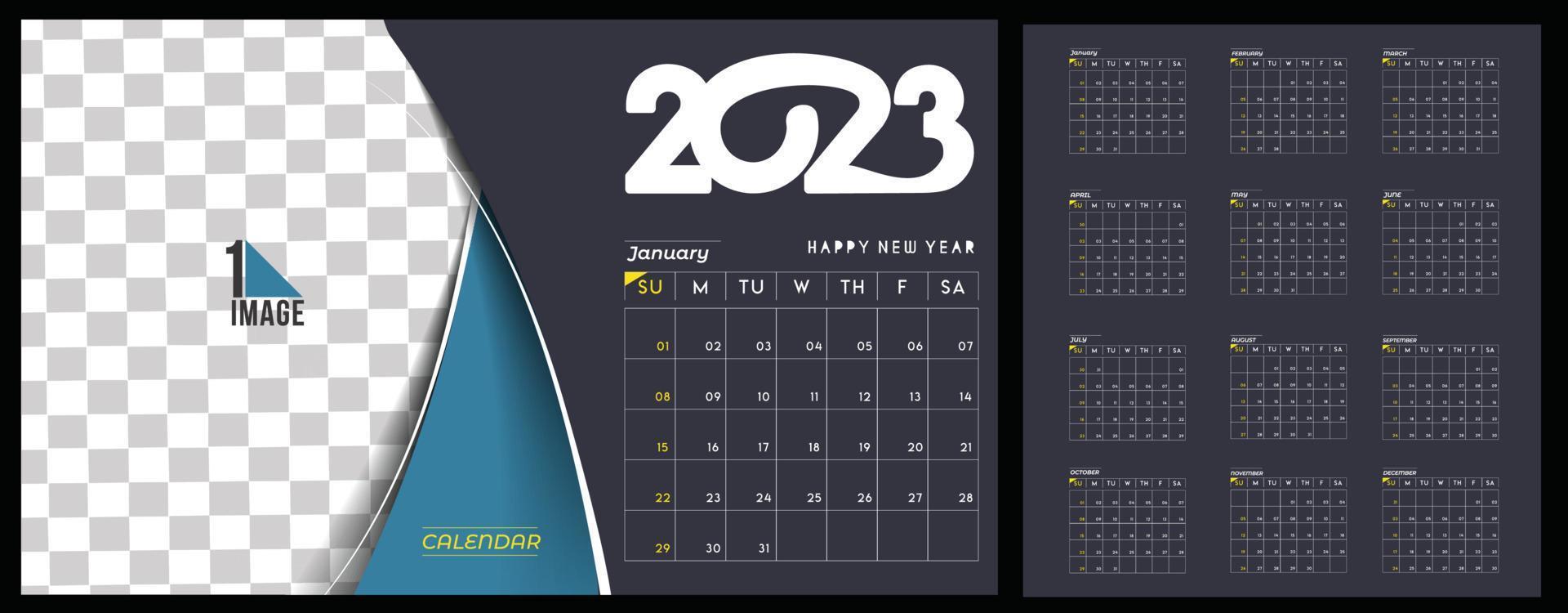 2023 Calendar Happy New Year Design with sapce of your image. vector
