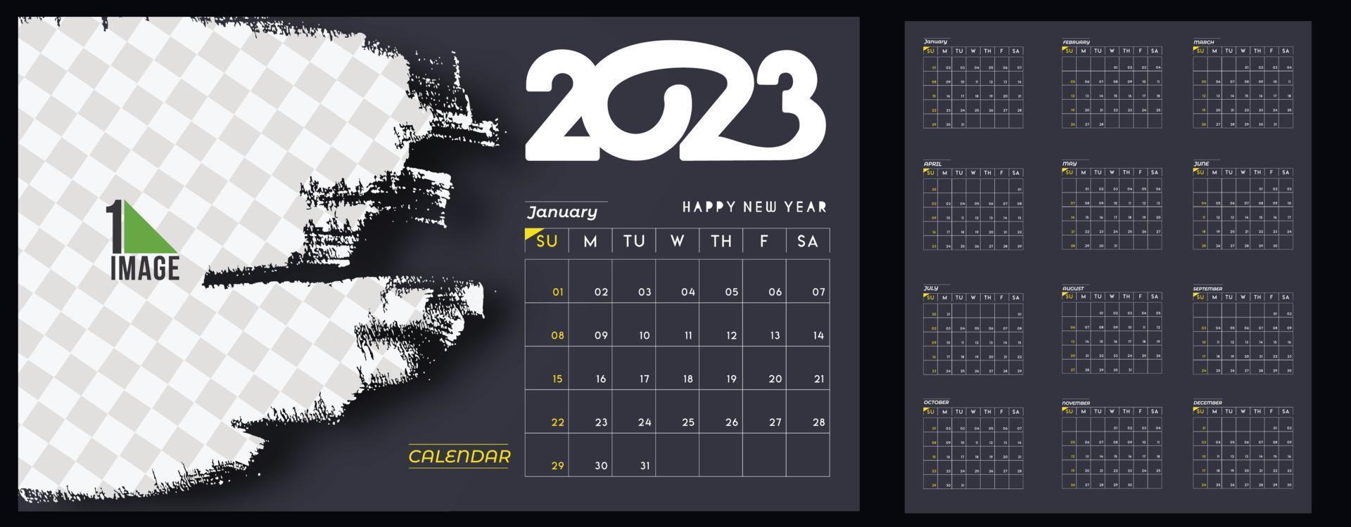 2023 Calendar Happy New Year Design with sapce of your image. vector