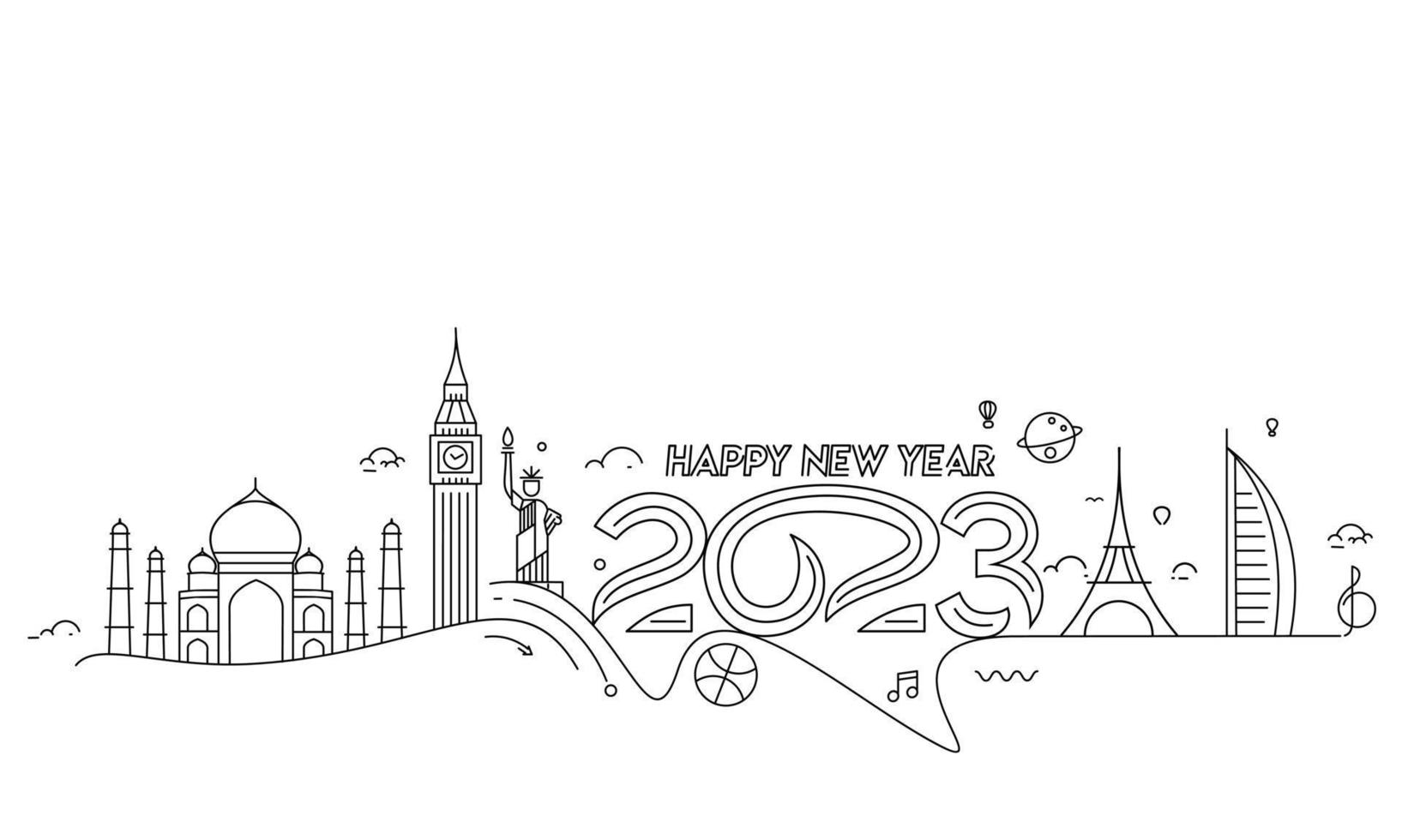2023 Happy New Year Text Typography Design Poster, template, brochure, decorated, flyer, banner design. vector
