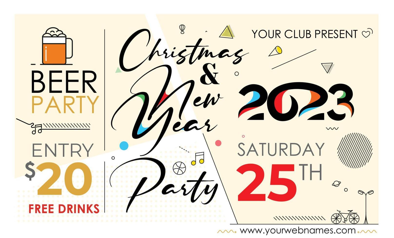 2023 Happy New Year Design Poster, template, brochure, decorated, flyer, banner design. vector