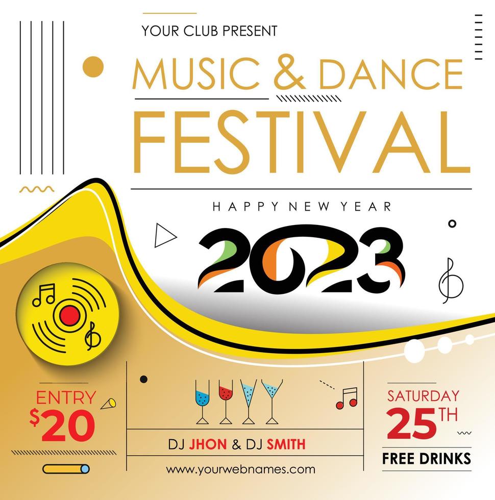 2023 New Year Music Party Event Flyer Poster for social media post. vector