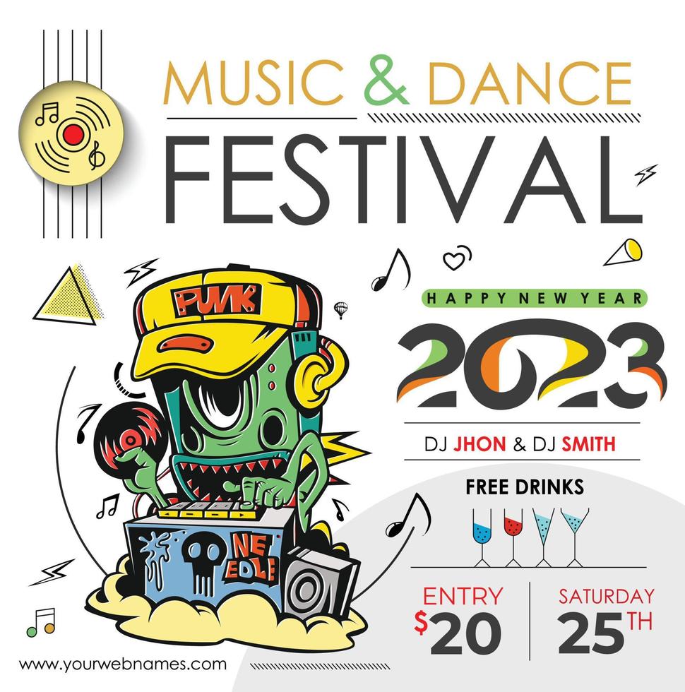 2023 New Year Music Party Event Flyer Poster for social media post. vector