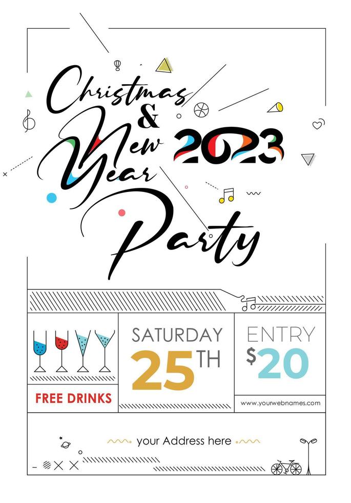 2023 Happy New Year Design Poster, template, brochure, decorated, flyer, banner design. vector