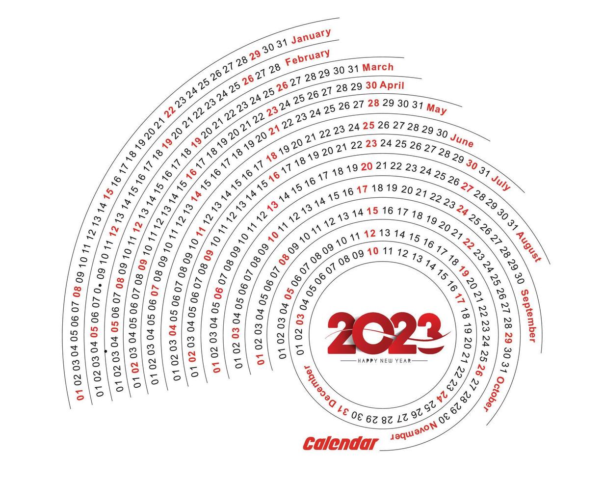 2023 Calendar Happy New Year Circle Design Pattern. vector