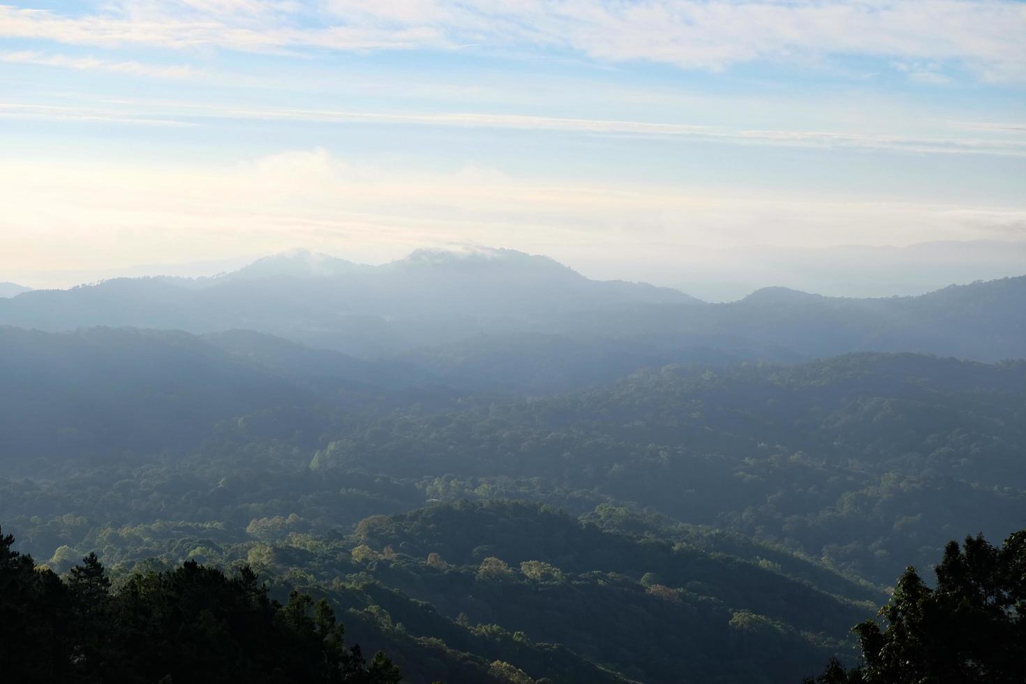 Morning mist in the high mountain in the tropics photo