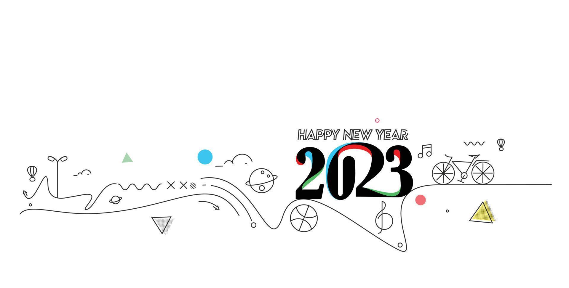 2023 cartel de diseño de tipografía de texto de feliz año nuevo, plantilla, folleto, decorado, volante, diseño de banner. vector