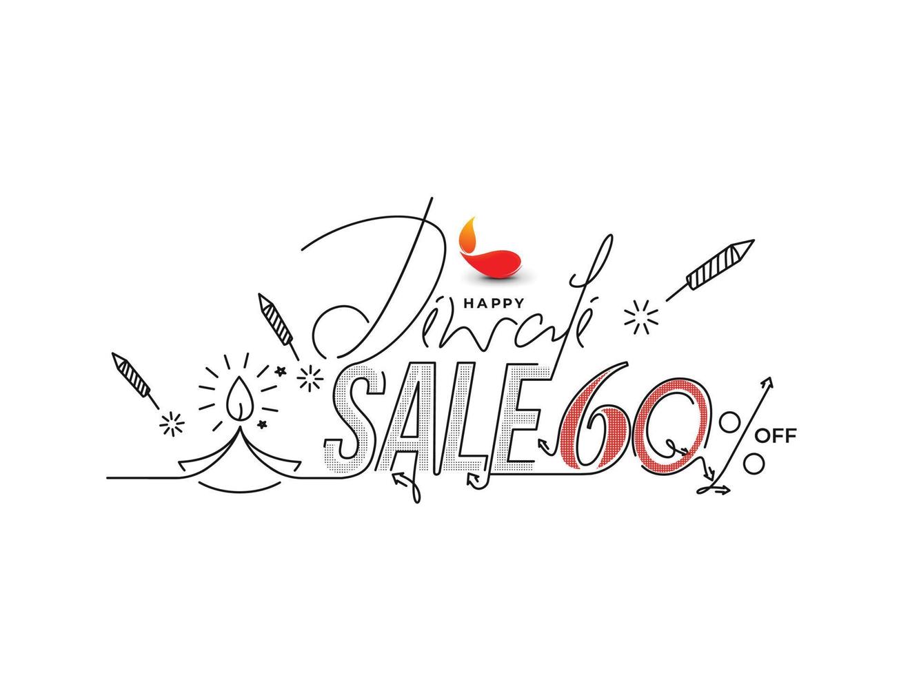 Happy Diwali with 60 off text design. Abstract vector illustration.
