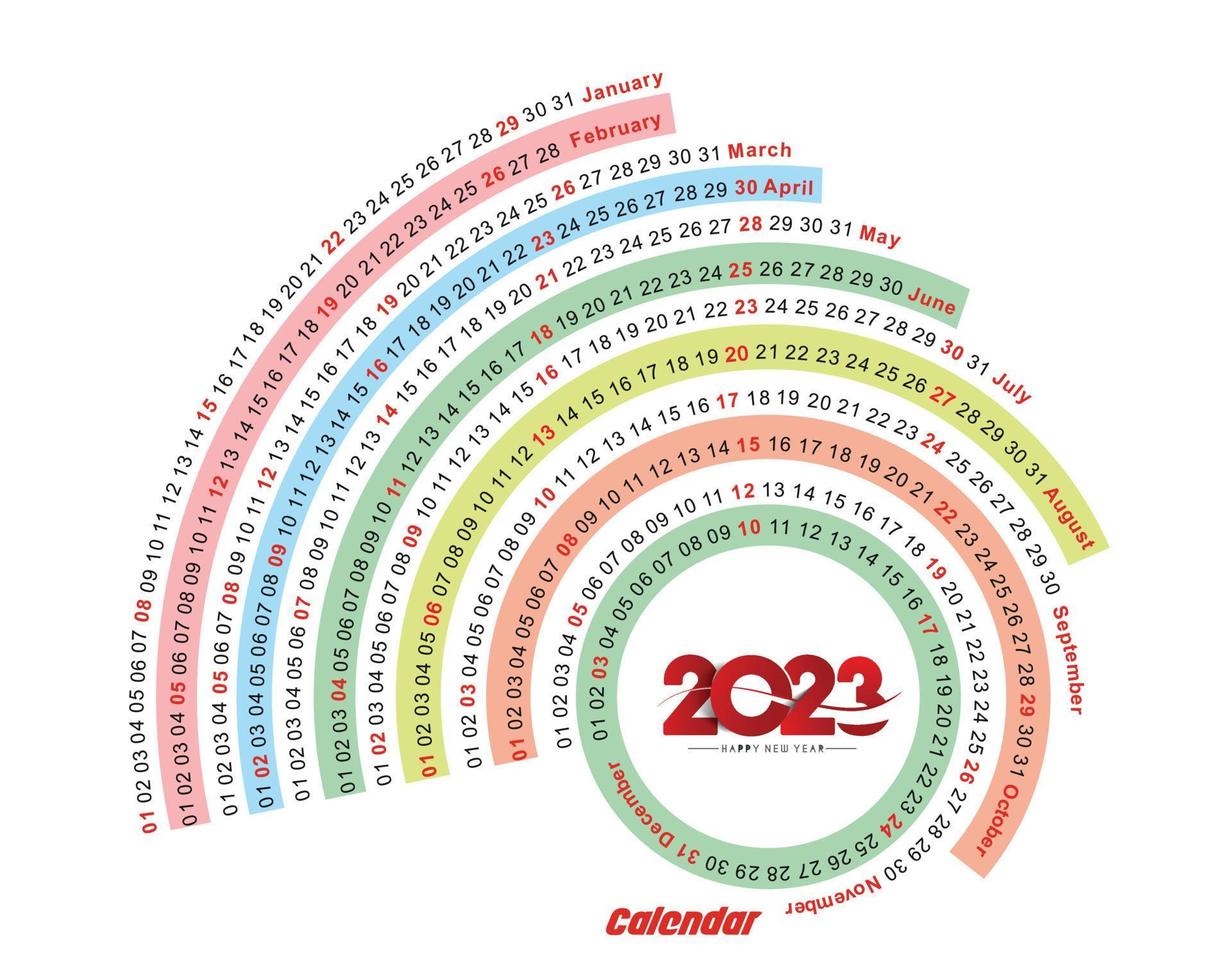 2023 Calendar Happy New Year Circle Design Pattern. vector