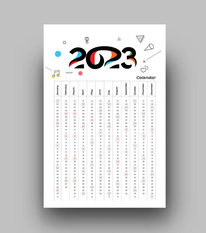 2023 Calendar Happy New Year Template Design vector