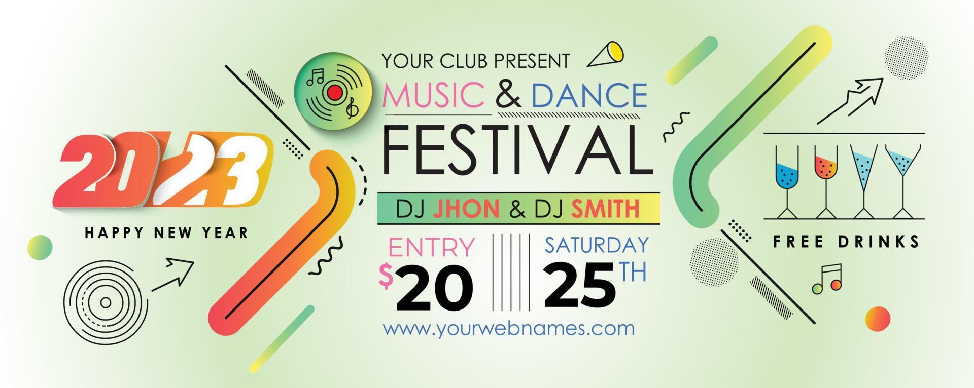 2023 New Year Christmas Music Party Event Flyer Poster for social media. vector