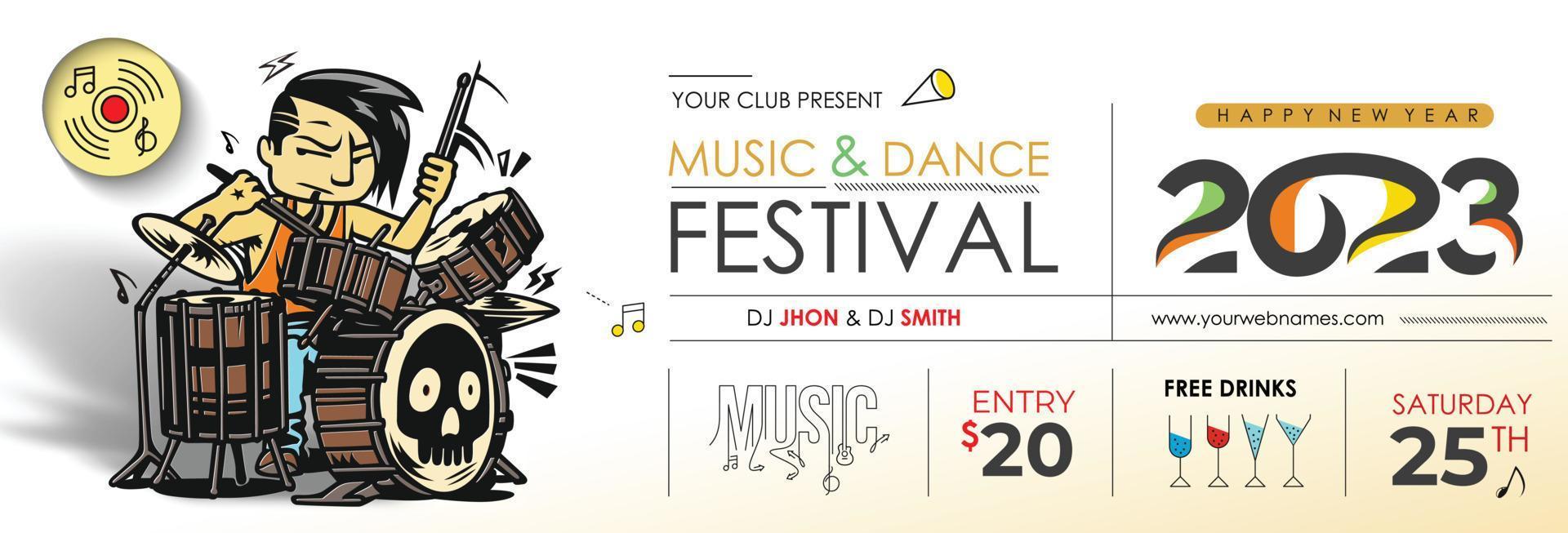 2023 New Year Music Party Event Flyer Poster for social media post. vector