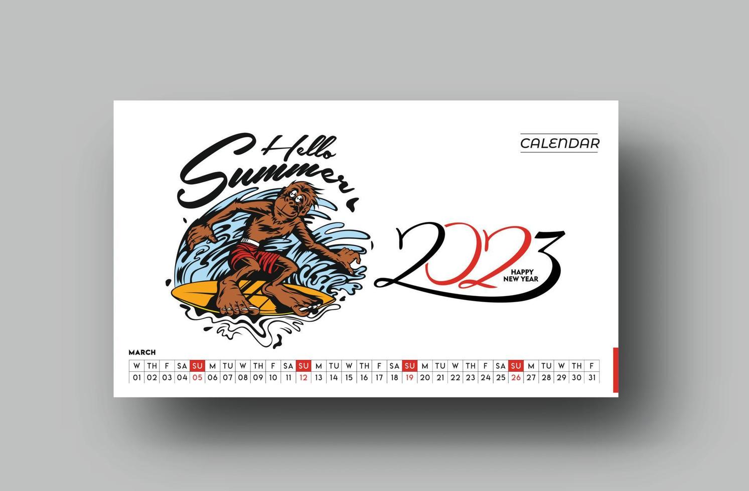 2023 Calendar Happy New Year March Design Pattern. vector