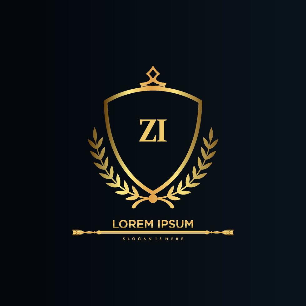 ZI Letter Initial with Royal Template.elegant with crown logo vector, Creative Lettering Logo Vector Illustration.