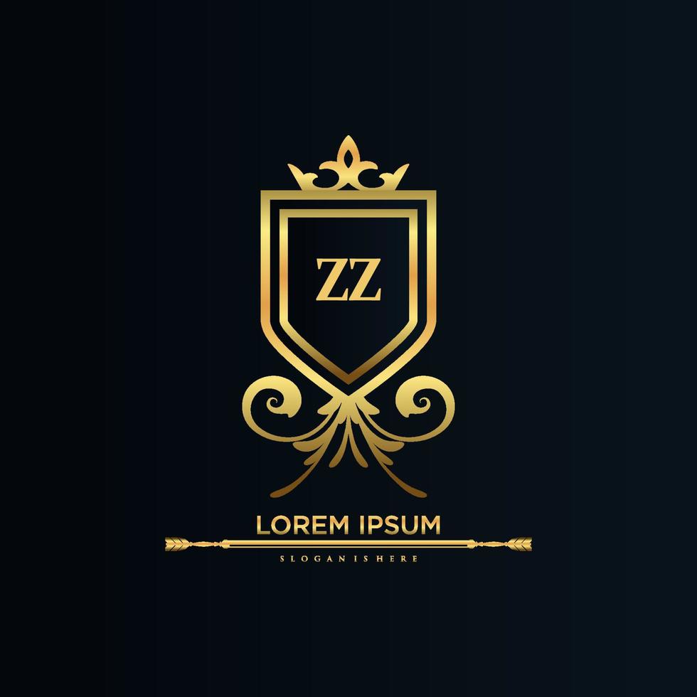ZZ Letter Initial with Royal Template.elegant with crown logo vector, Creative Lettering Logo Vector Illustration.