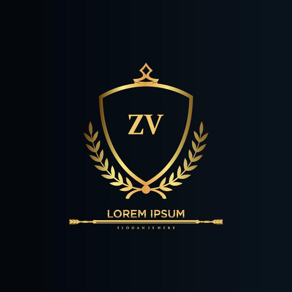 ZV Letter Initial with Royal Template.elegant with crown logo vector, Creative Lettering Logo Vector Illustration.