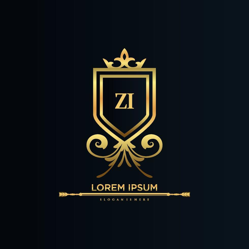 ZI Letter Initial with Royal Template.elegant with crown logo vector, Creative Lettering Logo Vector Illustration.