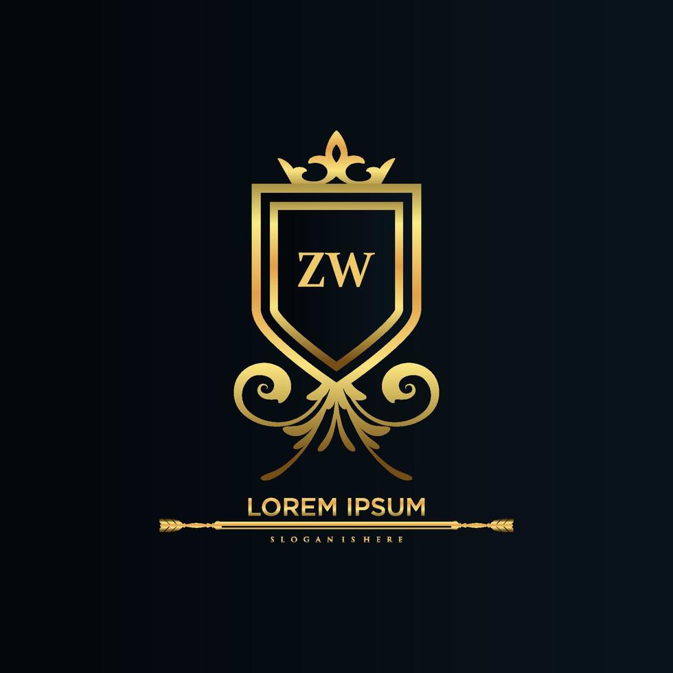 inicial de letra zw con plantilla real.elegante con vector de logotipo de corona, ilustración de vector de logotipo de letras creativas.