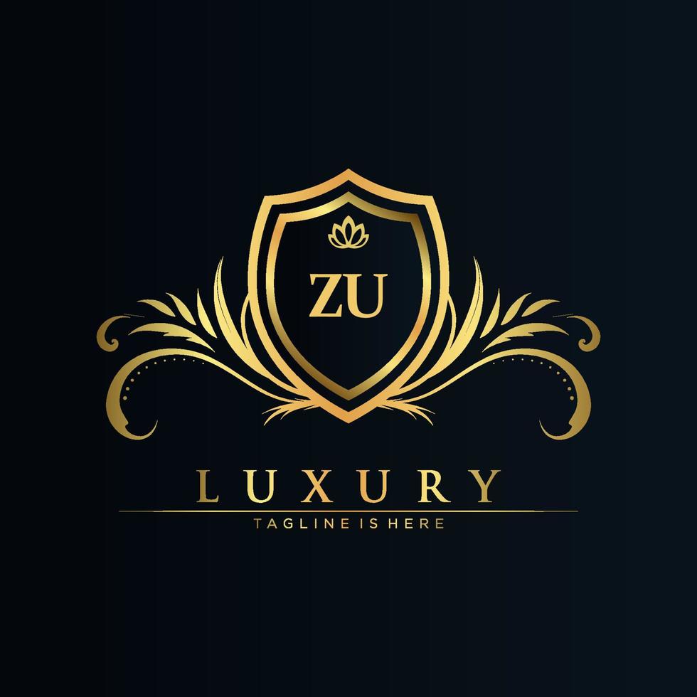 ZU Letter Initial with Royal Template.elegant with crown logo vector, Creative Lettering Logo Vector Illustration.
