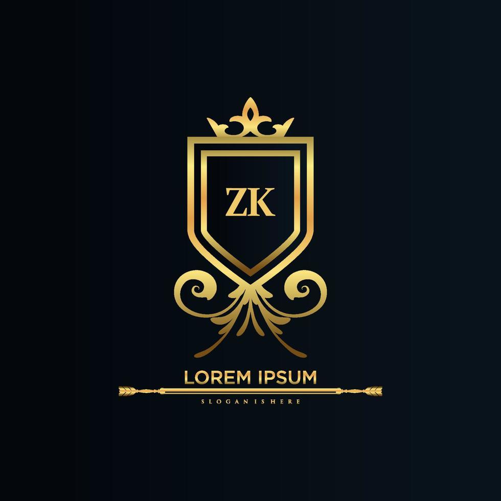 ZK Letter Initial with Royal Template.elegant with crown logo vector, Creative Lettering Logo Vector Illustration.