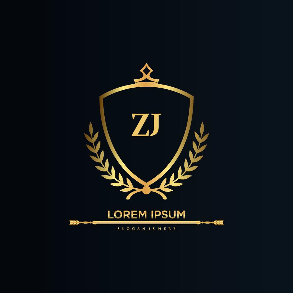 ZJ Letter Initial with Royal Template.elegant with crown logo vector, Creative Lettering Logo Vector Illustration.