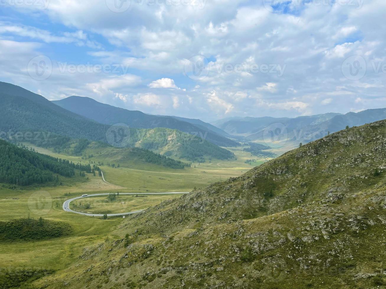 Panoramic view of the mountain valley in Altai, Russia photo