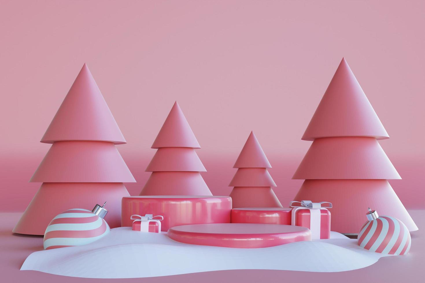 Merry christmas and happy new year with 3d empty podium and christmas ornaments photo