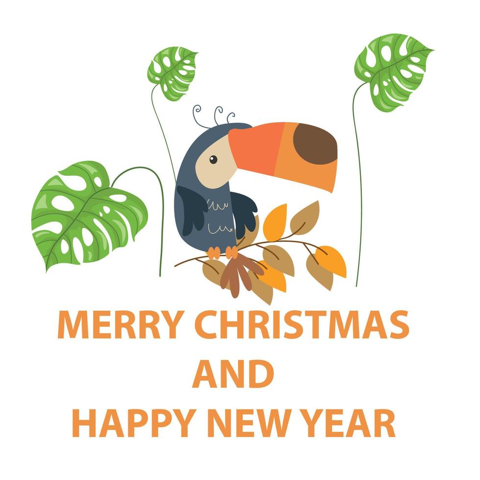 Christmas and new year greeting card template design with parrot design with mustard leaves vector