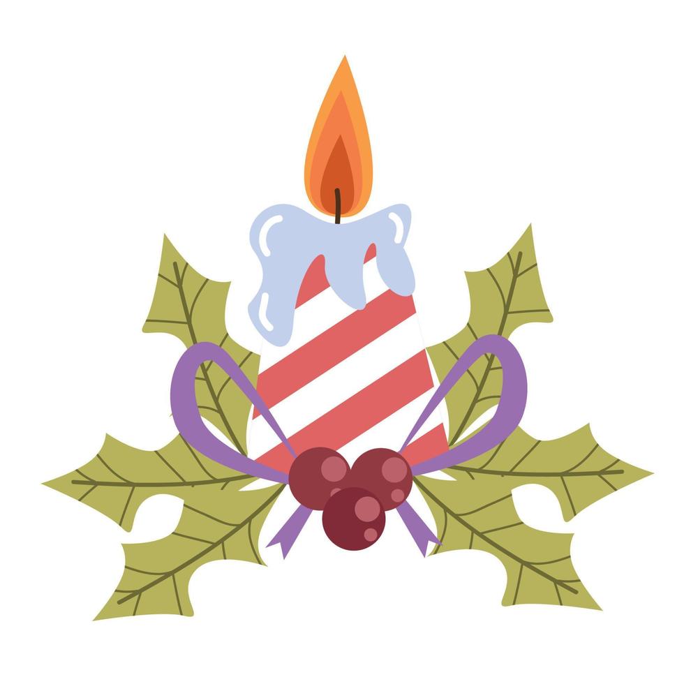 Red and white striped tower candle, with cherry ribbon and leaves vector