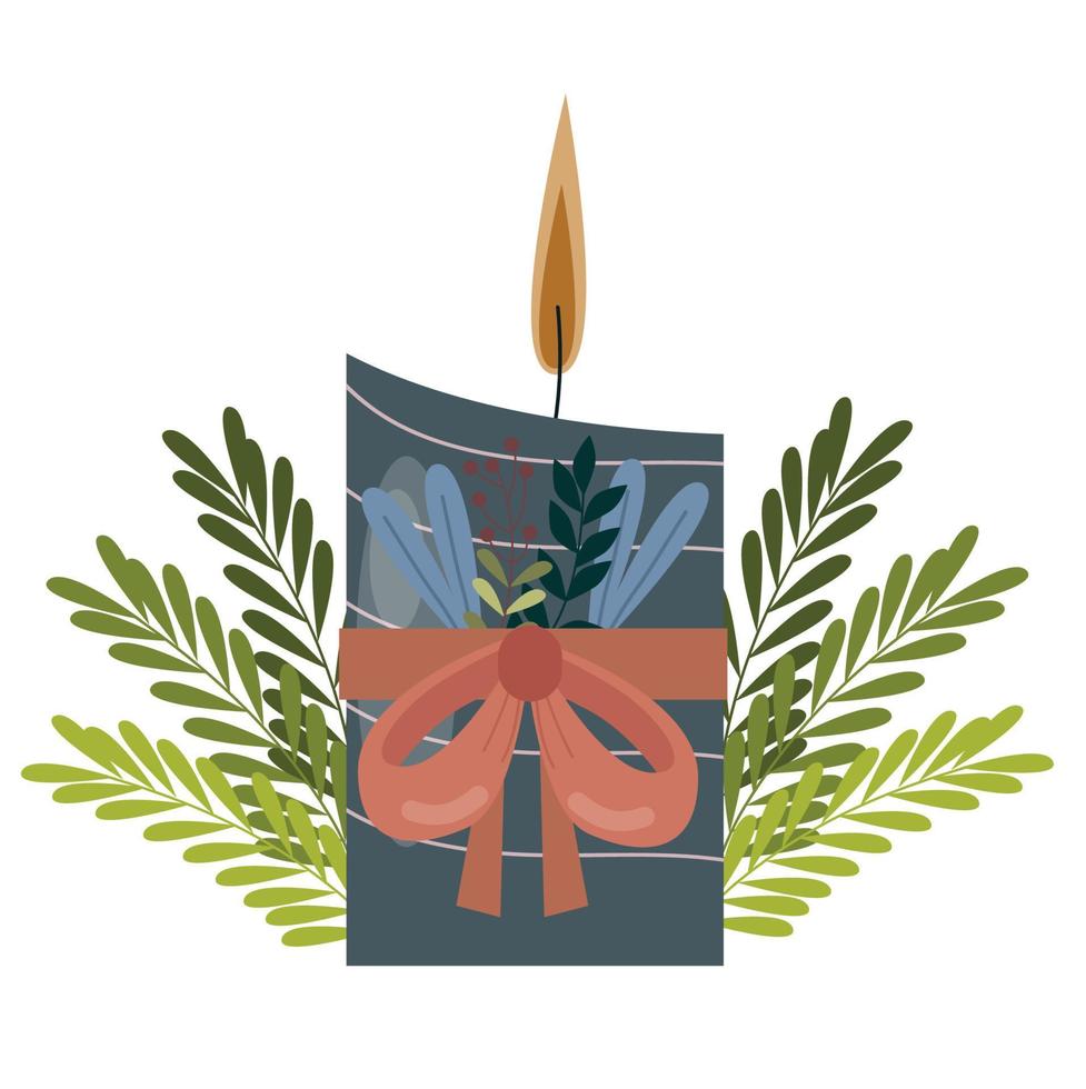 Christmas decoration with candle ribbons and cones. Christmas card vector illustration